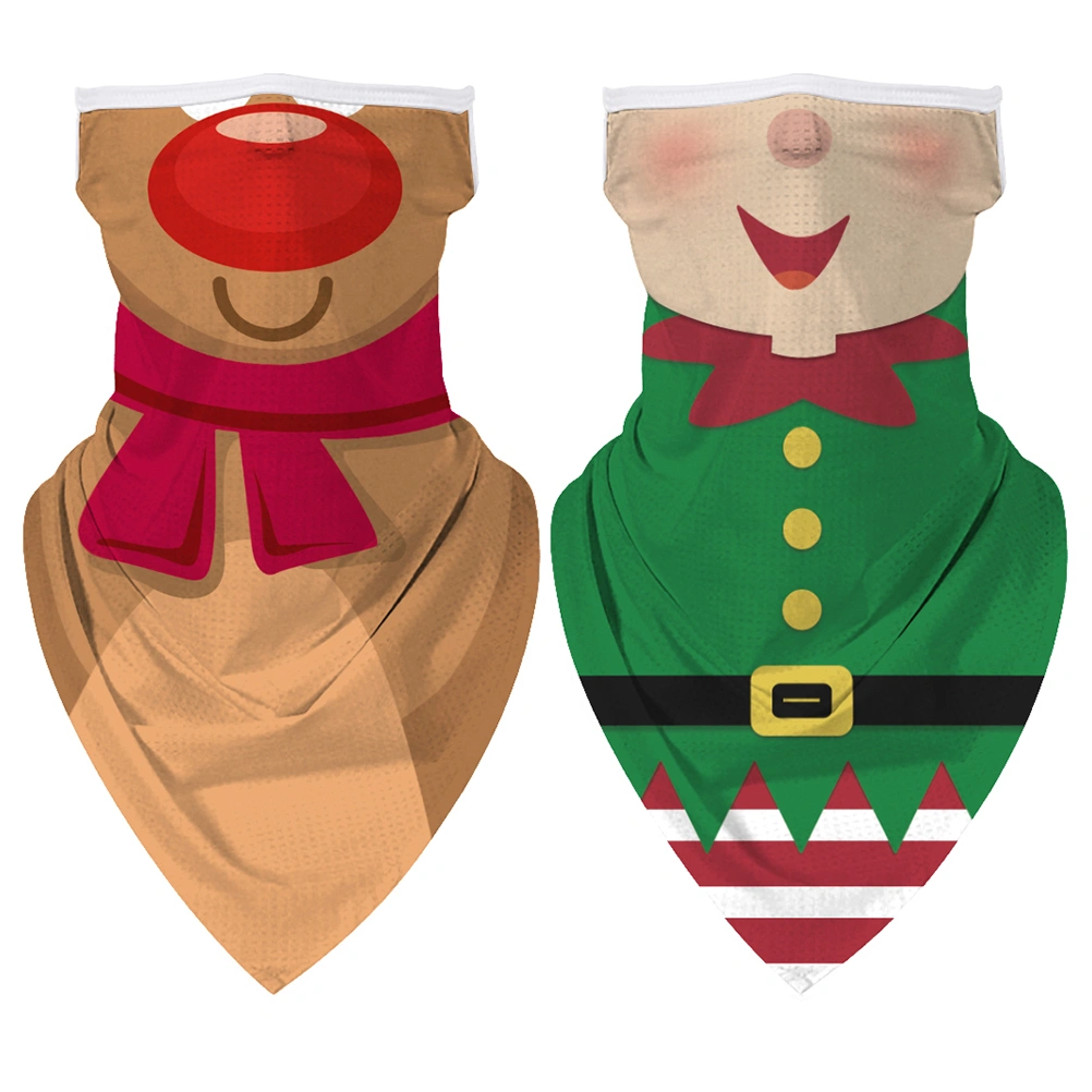 2pcs Christmas Printed Outdoor Head Cover Ear Hanging Sunscreen Mask (L, Kids)
