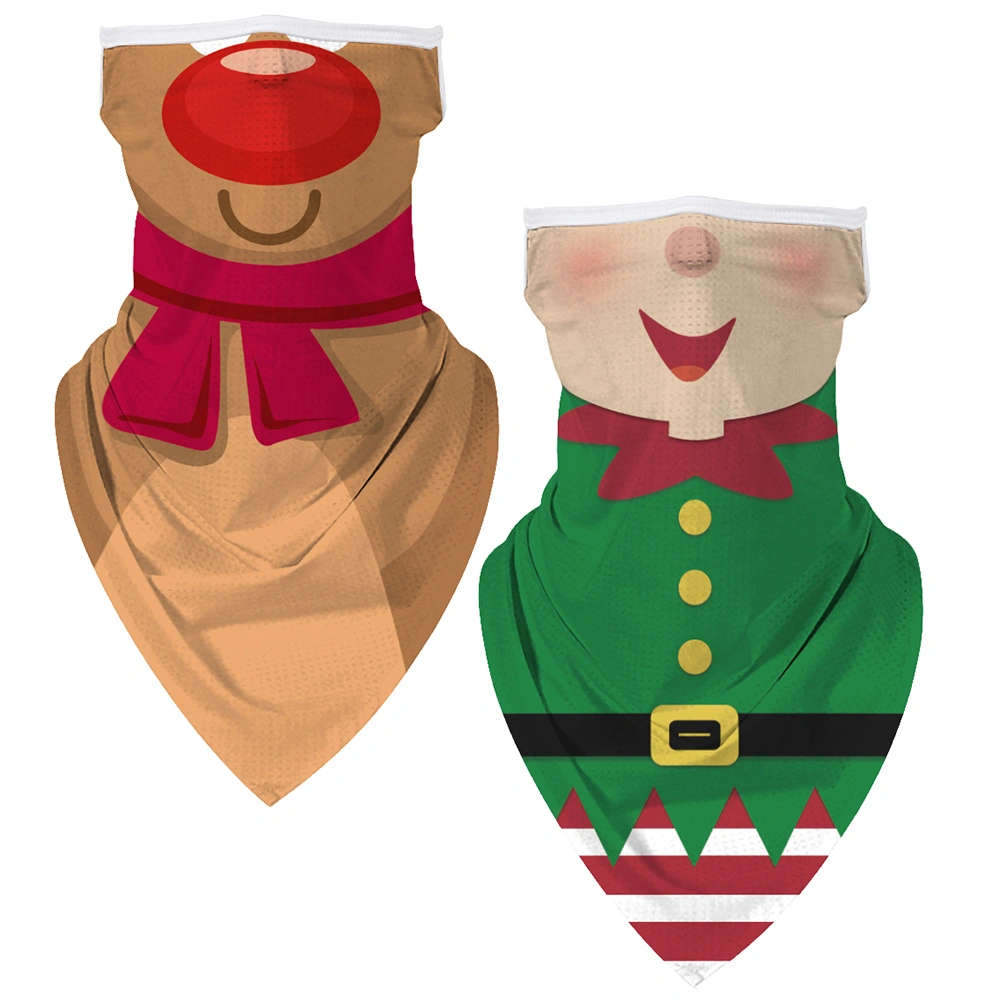 2pcs Christmas Printed Outdoor Head Cover Ear Hanging Sunscreen Mask (L, Kids)