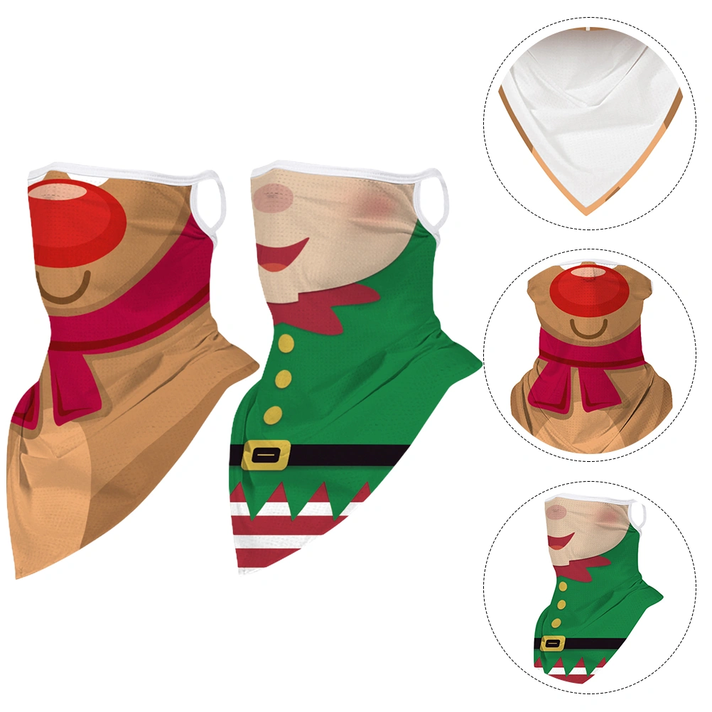 2pcs Christmas Printed Outdoor Head Cover Ear Hanging Sunscreen Mask (L, Kids)