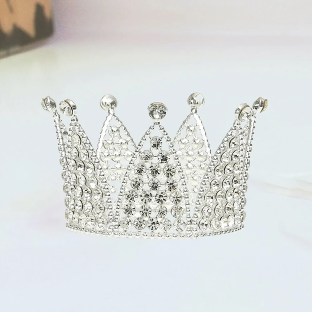 Round Cake Crown Kids Crown Delicate Birthday Cake Decoration Elegant Birthday Headdress Cake Topper for Party (Silver)