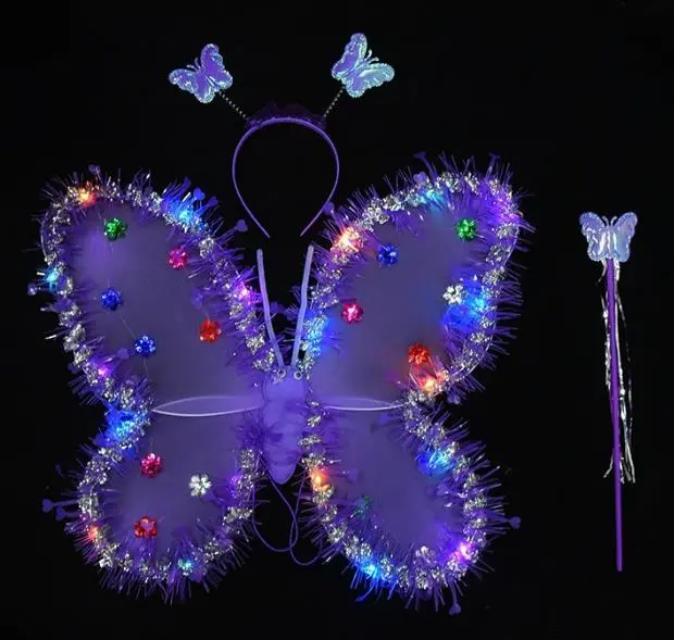 1 Set of Butterfly Fairy Wing Wand Headband with Light Girls Fairy Costume Fairy Butterfly Wing without Battery