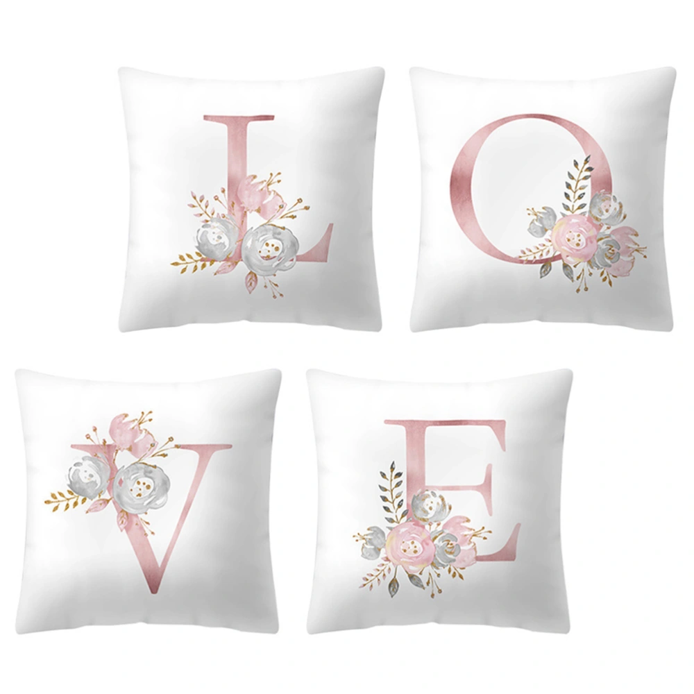 1 Set 4Pcs Valentine's Day Pink Letters Polyester Peach Skin Throw Pillow Covers