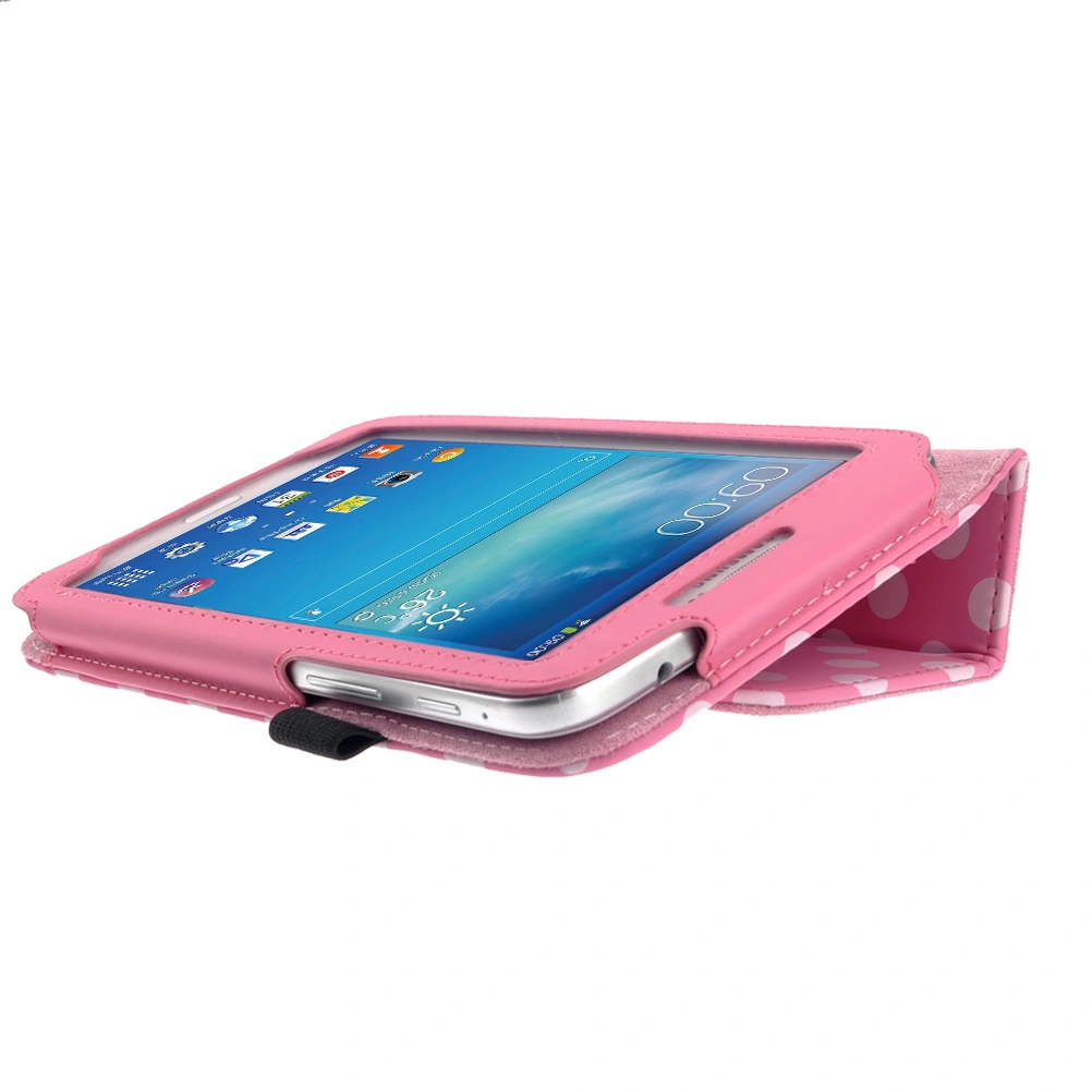 4-in-1 Dots PU Case & Stylus Pen & Screen Guard & Cloth Set for Galaxy Tab 3 7.0 P3200/P3210/T210/T211 (Pink)