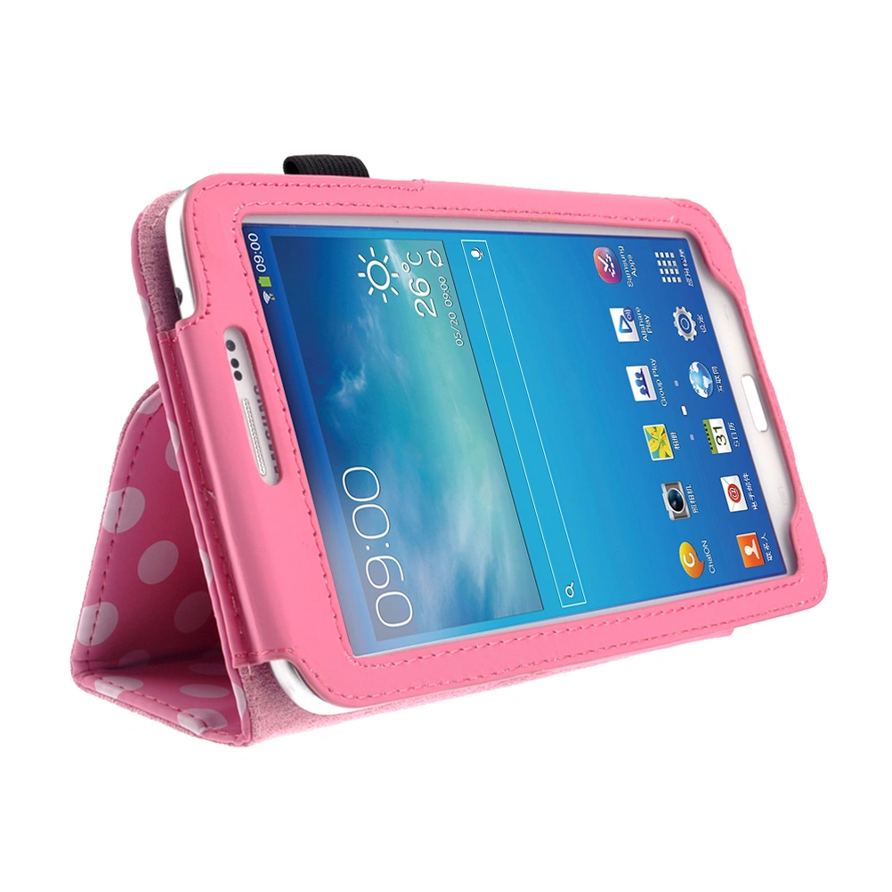 4-in-1 Dots PU Case & Stylus Pen & Screen Guard & Cloth Set for Galaxy Tab 3 7.0 P3200/P3210/T210/T211 (Pink)