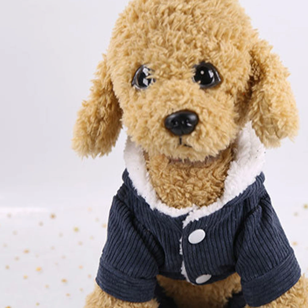 Double Layer Four Feet Pet Cloth Warm Corduroy Clothes Thicken Coat for Puppy Dog (Denim Blue, Size S)