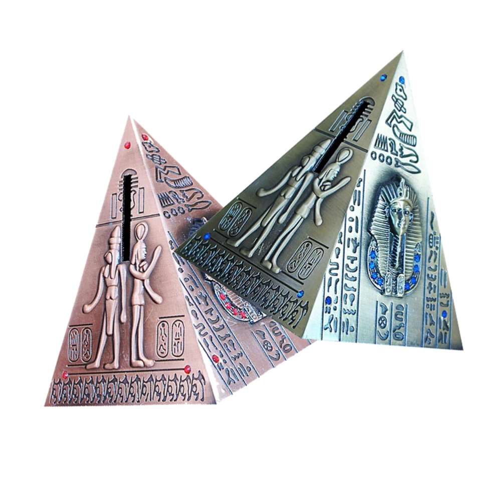 1pc Egyptian Pyramid Decor Creative Money Jar Alloy Saving Pot Vintage Coin Bank Birthday Gift for Kids Blue (Red Copper)