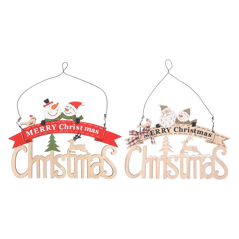 2pcs Merry Christmas Pendants Wooden Hanging Pendants Creative Xmas Ornaments