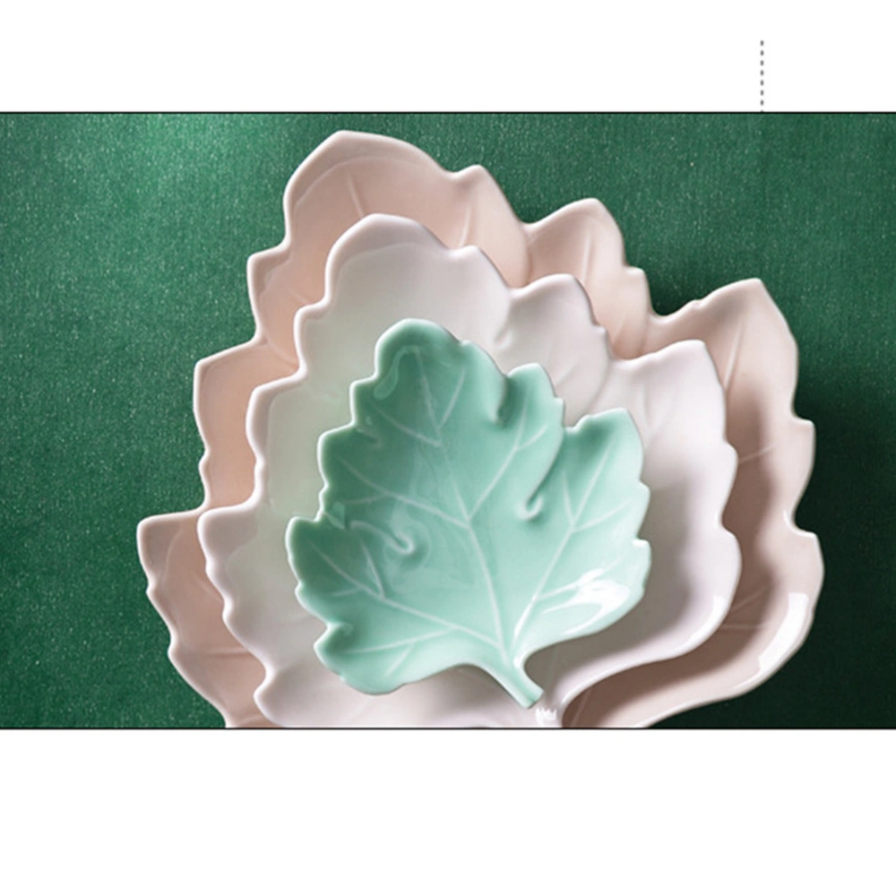 Useful Ceramic Plate Delicate Snack Dessert Plate Durable Seasoning Plate Kitchen Utensil for Home Kitchen Restaurant (M Size, Leaf Pattern)