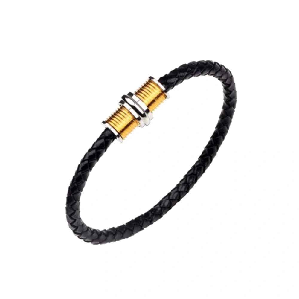 Vintage Retro Screw Woven Leather Bracelet Magnetic Buckle Braided Bangle for Men Women (Black and Golden Screw Thread)