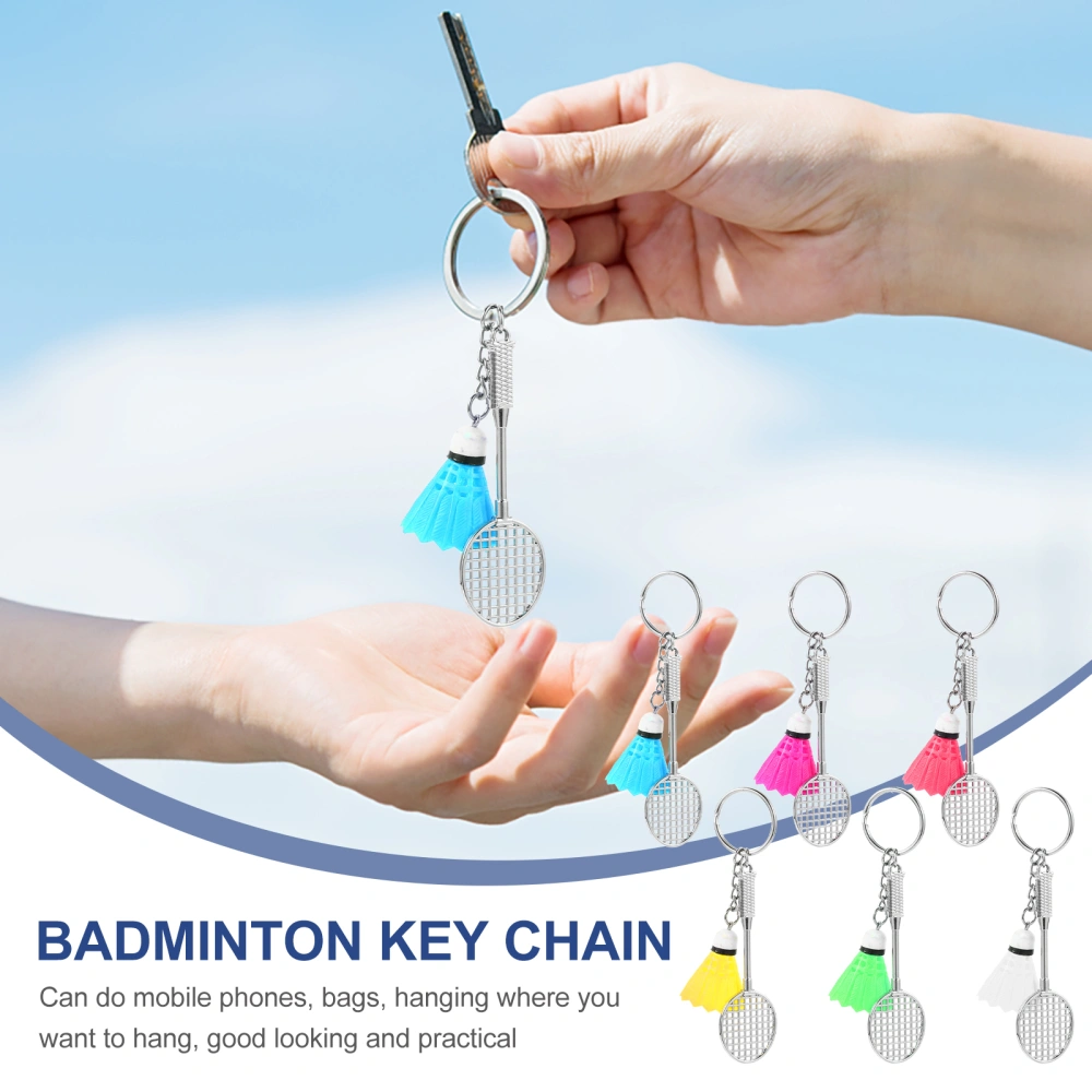 6pcs Badminton Pendant Key Rings Lovely Creative Alloy Keychains(Assorted Color)