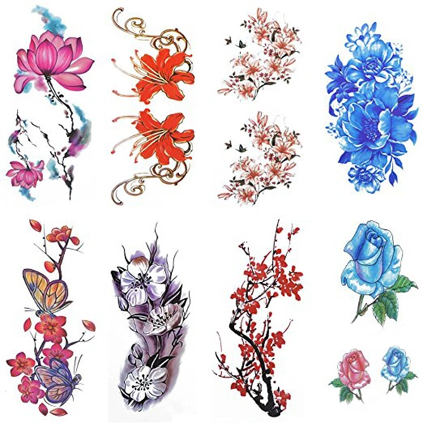 8 Sheets Watercolor Temporary Sticker Flower Long Lasting Stickers for Women Kid