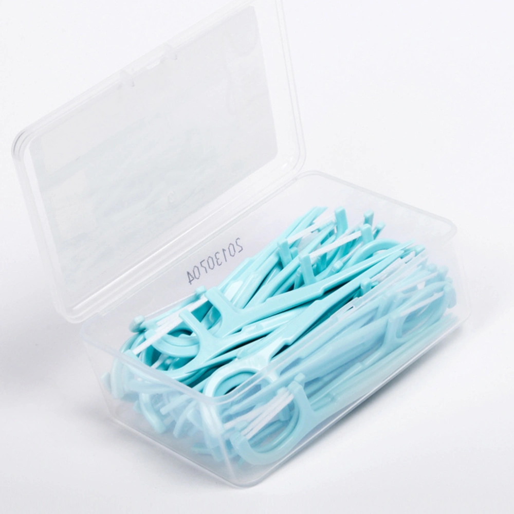 1 Box/50pcs Dental Floss Pick Dental Care Cleaner Toothpick Portable Teeth Cleaning Tools Set for Home Travel Trip (Sky-blue)