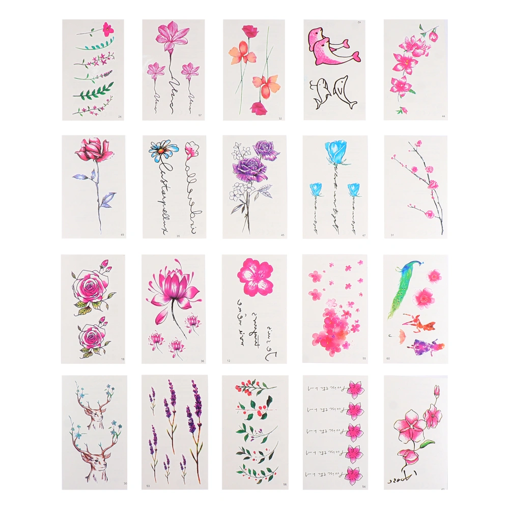 60 Sheets Flower Tattoos Stickers Waterproof Face Decals Flower Makeup Stickers