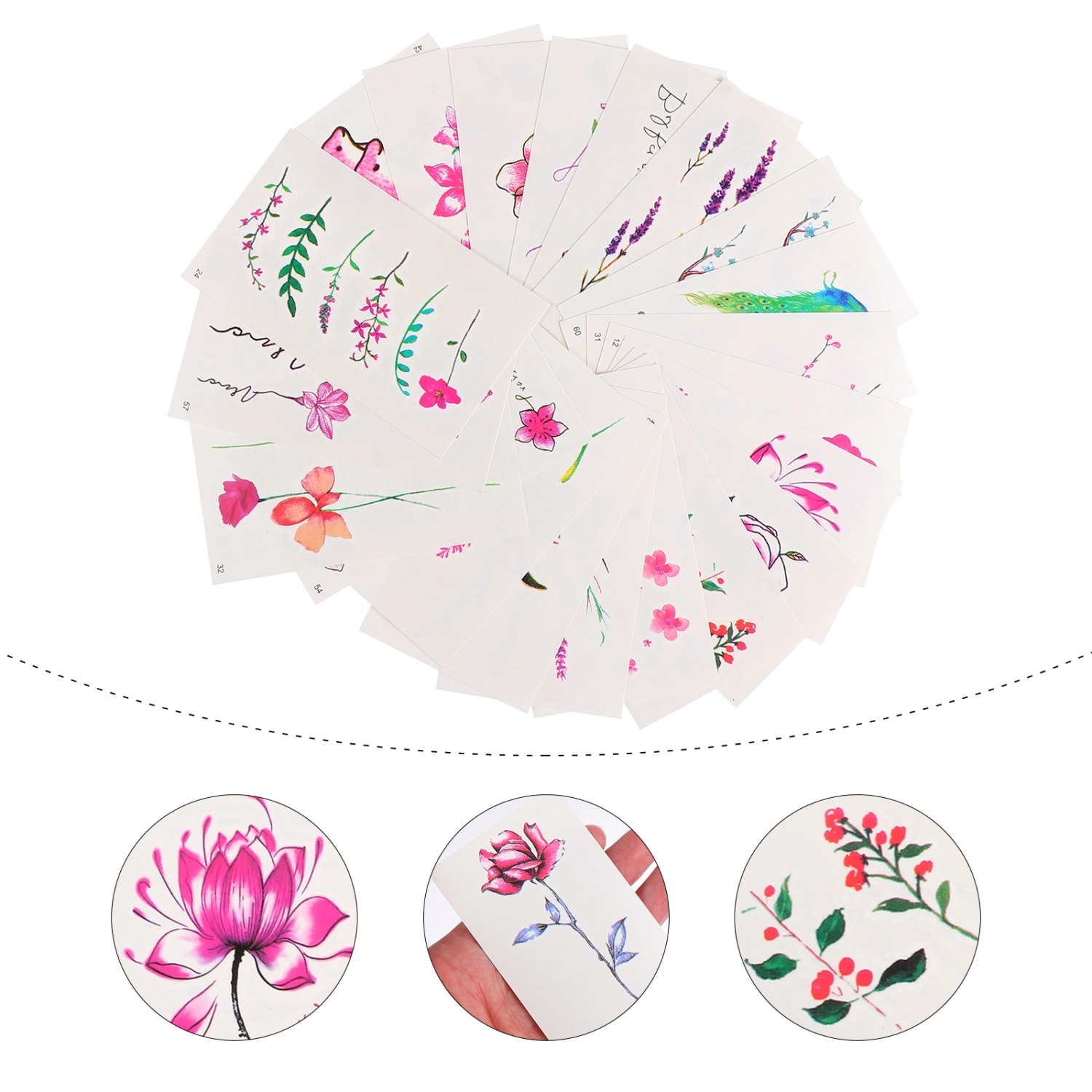60 Sheets Flower Tattoos Stickers Waterproof Face Decals Flower Makeup Stickers