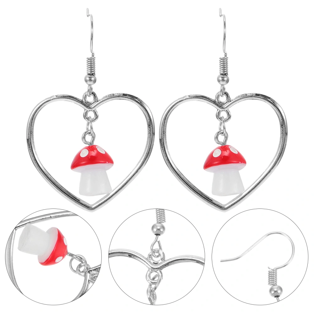 1 Pair of Lovely Women Earrings Heart Mushroom Shape Drop Earrings Jewelry