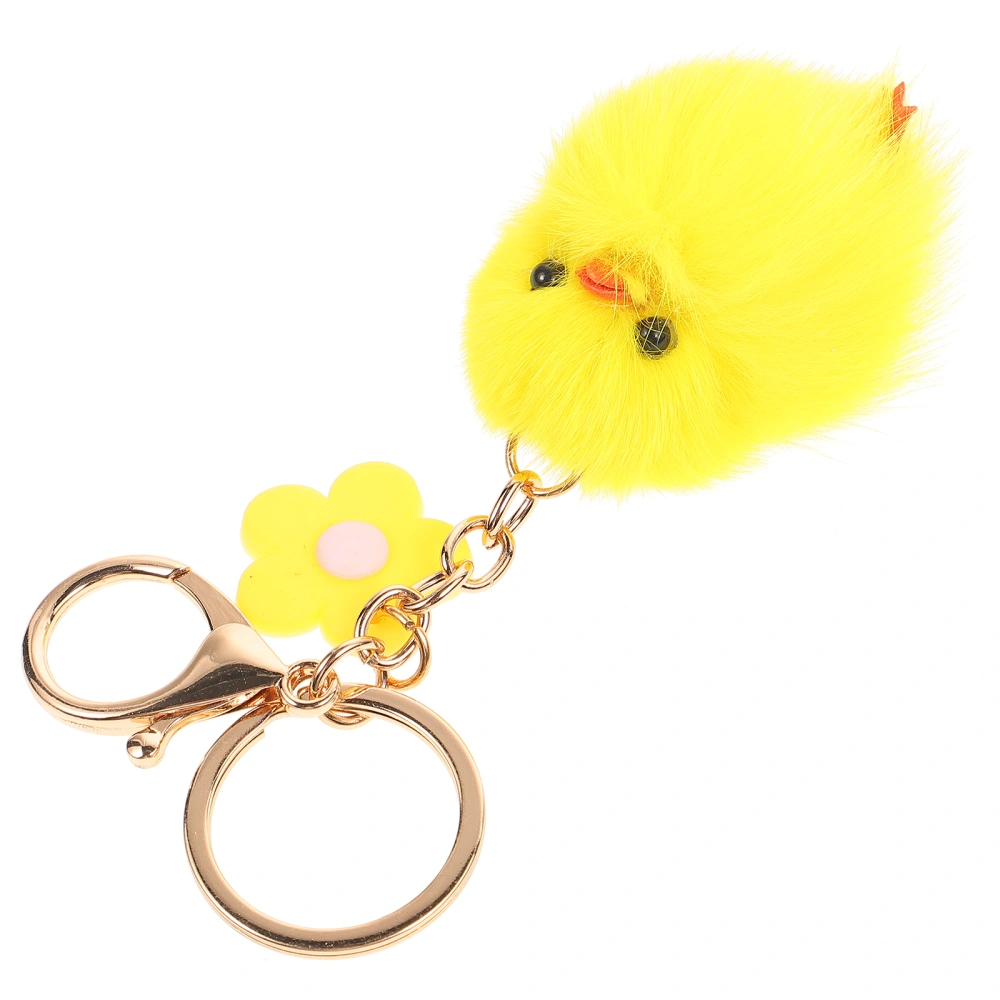 Plush Chick Keyring Pendents Doll Key Holder Hanging Ornament For Bag Car Key (Little Yellow Chicken + Yellow Flower)