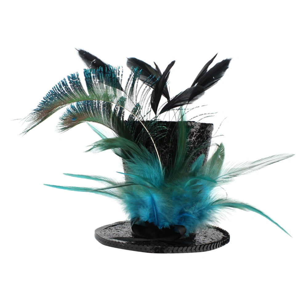 1PC Feather Hat Barrette Elegant Hairpin Banquet Headdress Hair Accessories for Women Ladies Party (Blue)