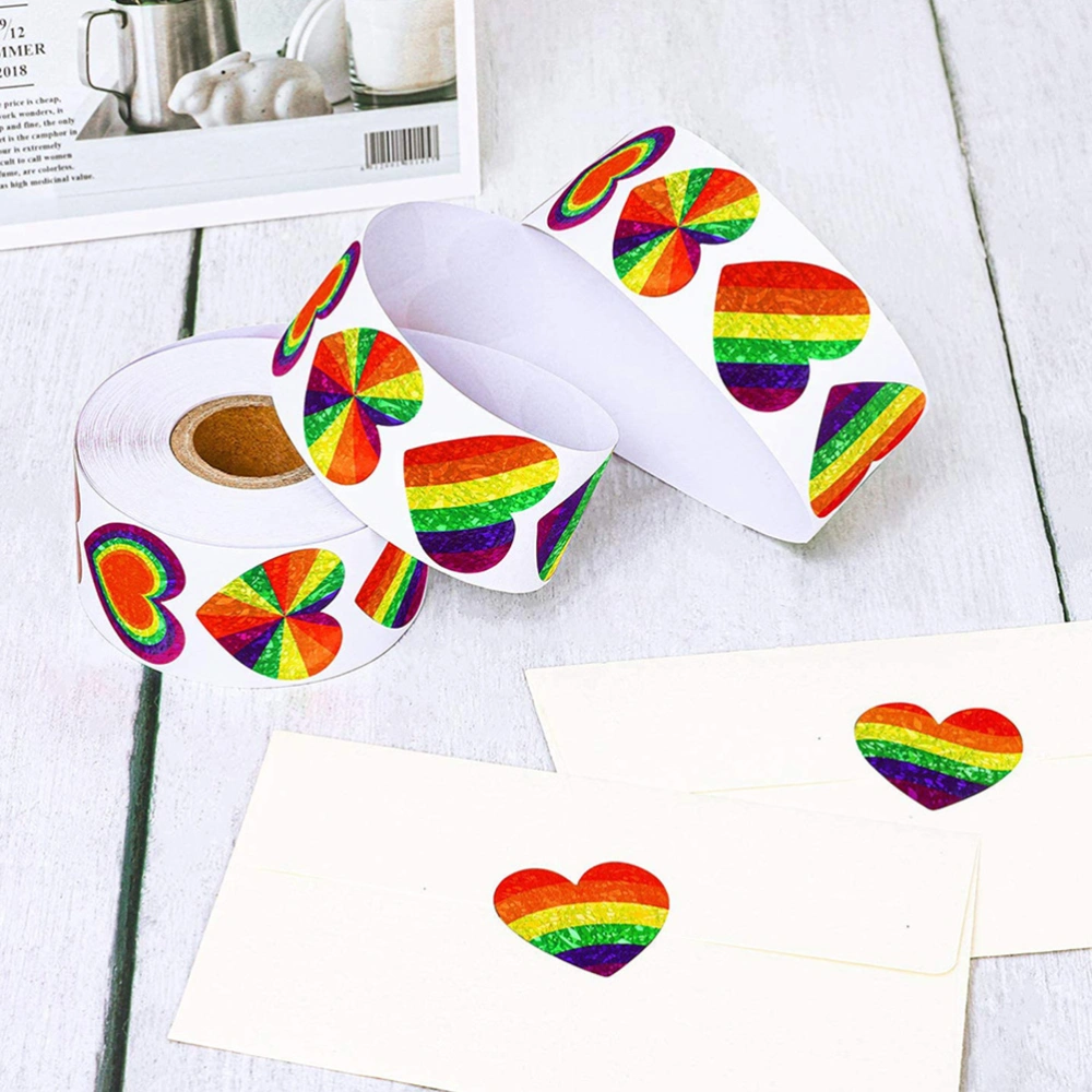 1 Roll Love Pattern Rainbow Color Sticker Heart Sealing Label Sealing Decal