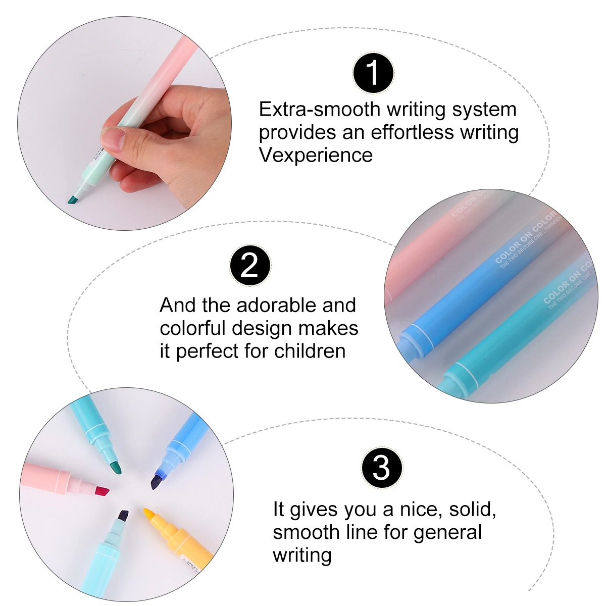 5pcs Adorable Candy Color Sealing Pen Tip Highlighter Stamp Markers Watercolor Pen Gift Marking Pen for Office School Students