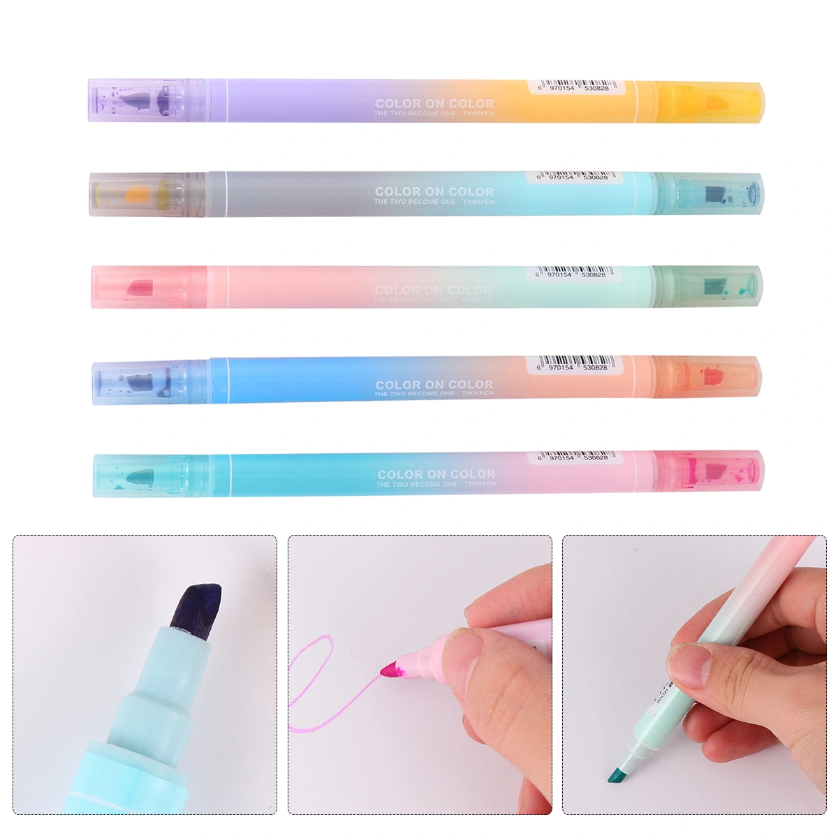 5pcs Adorable Candy Color Sealing Pen Tip Highlighter Stamp Markers Watercolor Pen Gift Marking Pen for Office School Students