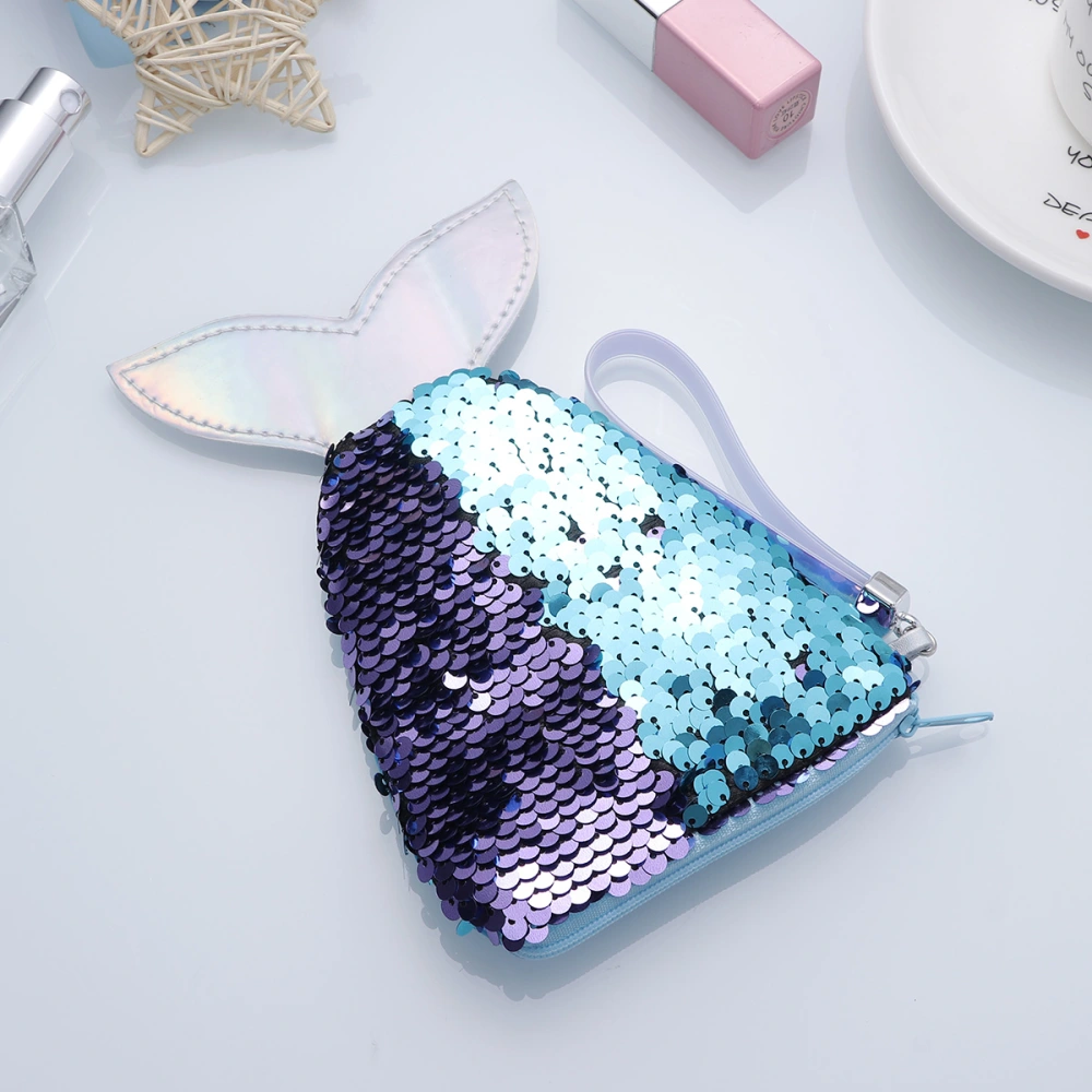 1Pc Fashion Coin Purse Mermaid Tail Shape Sequins Change Purse Unique Coin Wallet for Children Kids Blue and Purple