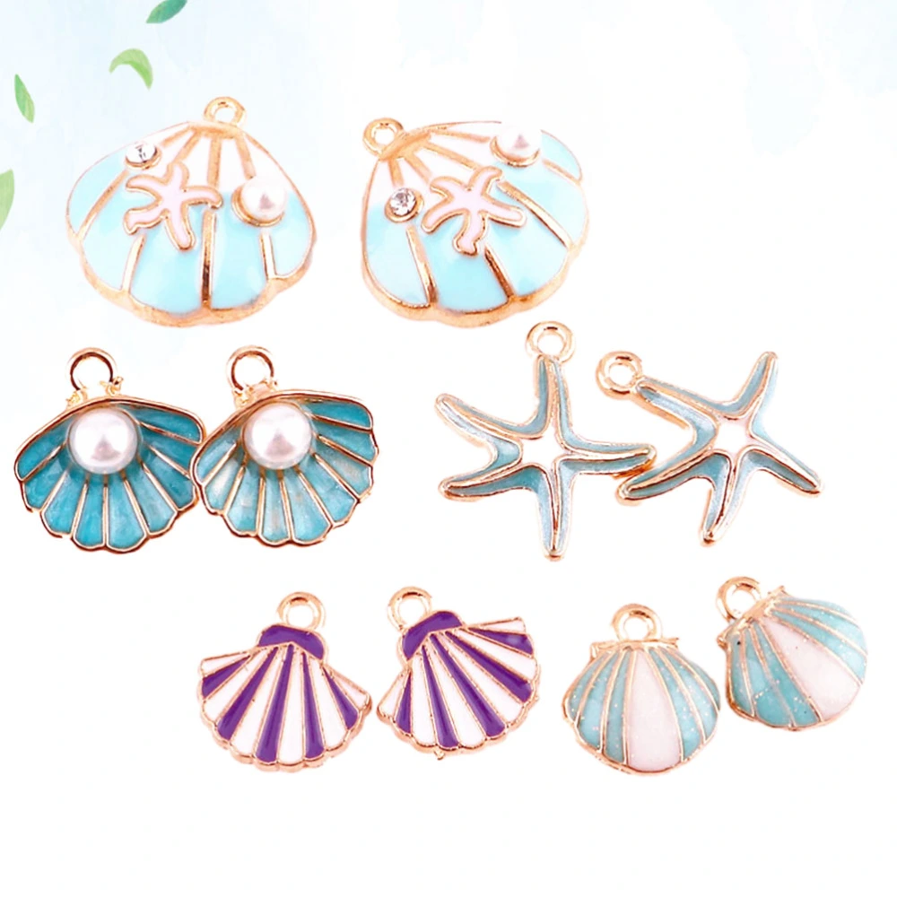 10pcs DIY Necklace Pendants Shell Ocean Series Hanging Ornaments Craft Making Alloy Pendants Jewelry Accessories