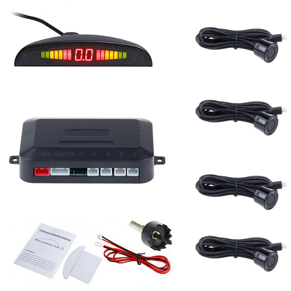 Car Auto LED Parking Sensor With 4 Sensors Parktronic Reverse From Backup Car Parking Detector Monitor Display Lighting System (Black)