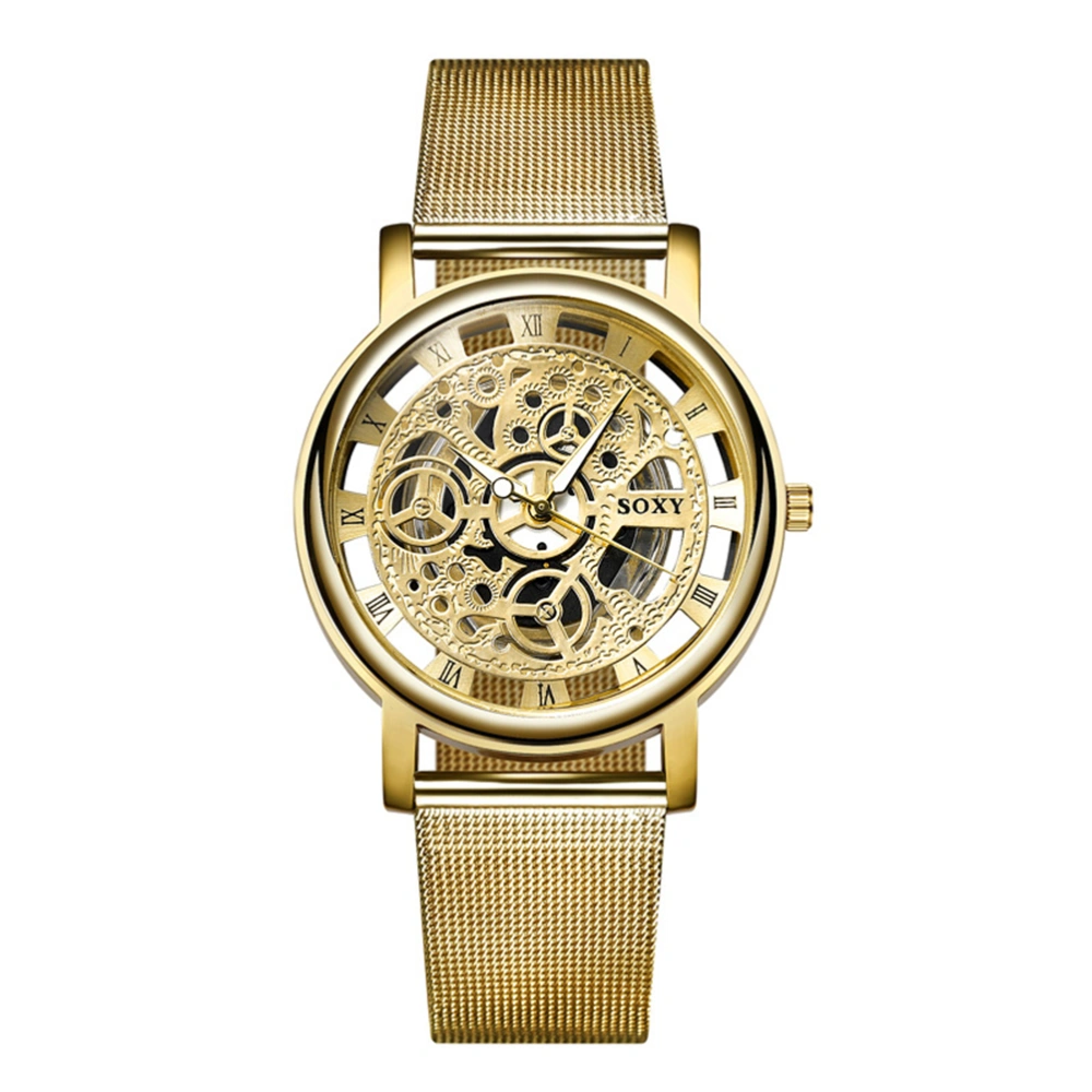 Men Steel Mesh Watches Metal Mesh Band Wrist Watch for Men (Gold with Black Box)