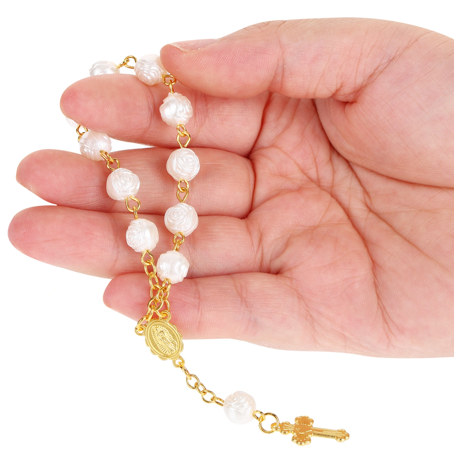 Rose Beads String Pilgrimage Bead Bracelet Prayer Hand Chain Delicate Rosary