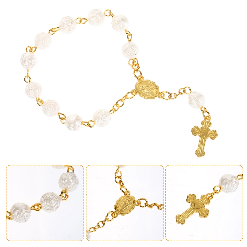 Rose Beads String Pilgrimage Bead Bracelet Prayer Hand Chain Delicate Rosary