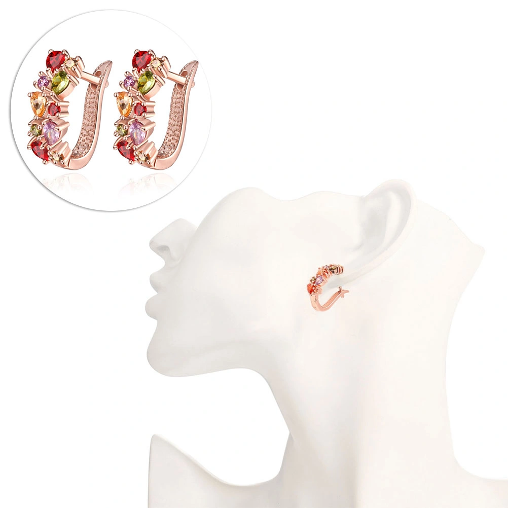 Colorful Zircons Ear Clip Stud Earrings Jewelry Well Design Karat Gold for Women Girls Lady as Gift