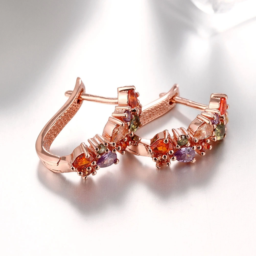 Colorful Zircons Ear Clip Stud Earrings Jewelry Well Design Karat Gold for Women Girls Lady as Gift
