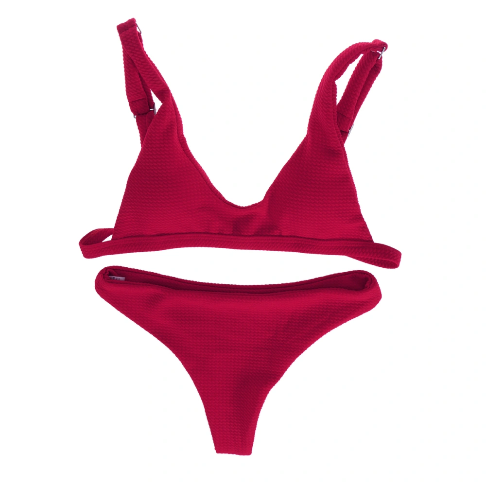 Two Piece Solid Elastic Bikini Swimsuit Sexy Swimwear Swim Suit for Women - Size S (Red)