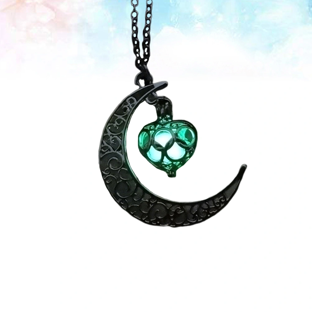 Creative Hollow Moon Shape Necklace Luminous Pendant Jewelry Fashion Necklace Pendant Charm Neck Decor for Women Girls (Green)