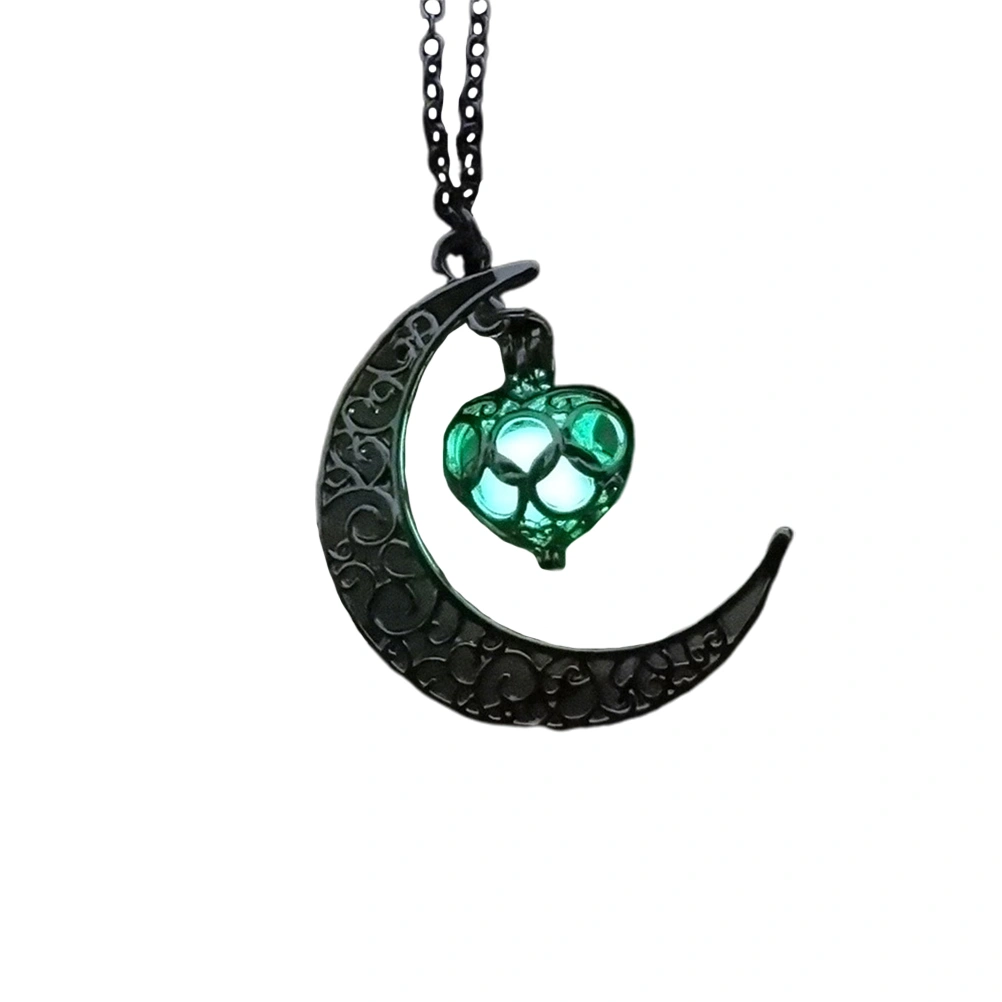 Creative Hollow Moon Shape Necklace Luminous Pendant Jewelry Fashion Necklace Pendant Charm Neck Decor for Women Girls (Green)