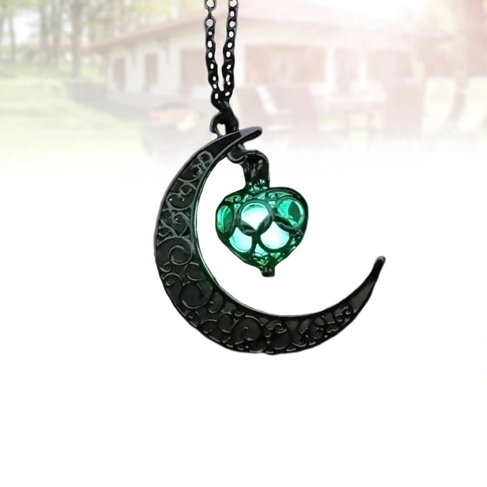 Creative Hollow Moon Shape Necklace Luminous Pendant Jewelry Fashion Necklace Pendant Charm Neck Decor for Women Girls (Green)