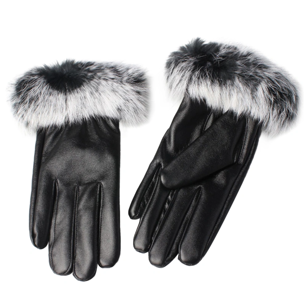 1 Pair of Winter Warm Gloves Women's Touch Screen Texting Leather Outdoor Thick Lining Gloves Mittens Blend Cuff