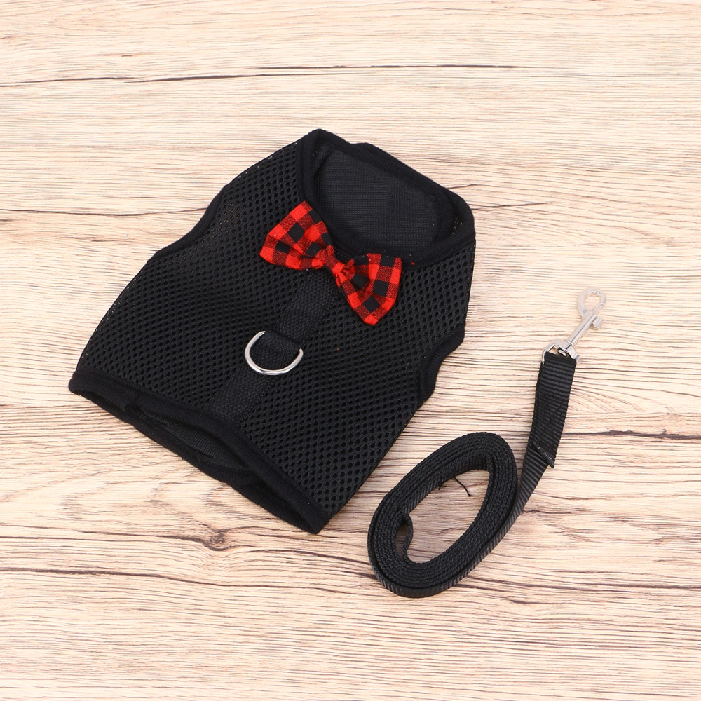 New Lovely Pet Breathable Mesh Fabric Harness With Leash Small Animal Vest Lead For Hamster Rabbit Bow Breast Strap - Size S (Black)