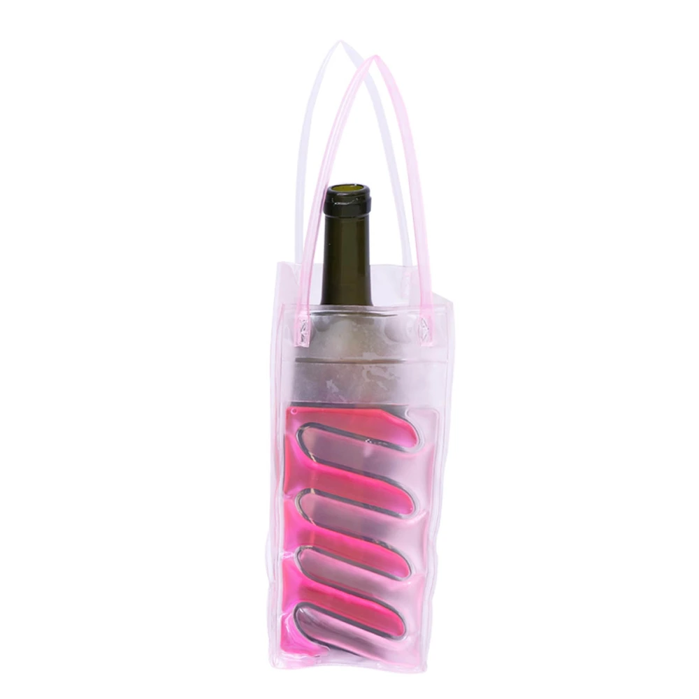 PVC Double-sided Wine Bottle Freezer Bag Chilling Cooler Ice Bag Beer Cooling Gel Holder Carrier (Pink/Red)