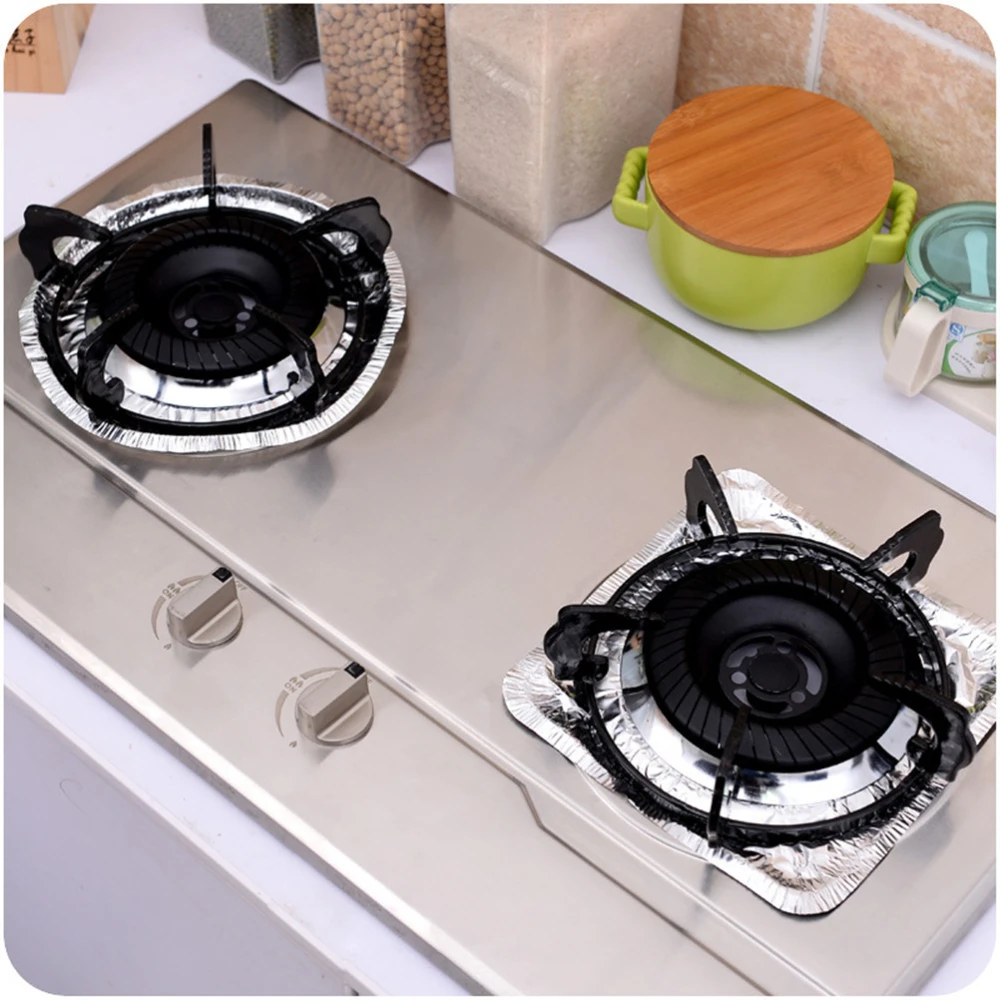 10pcs Thickened Aluminum Foil Round Stove Burner Covers Gas Oven Covers for Gas Stove Liners Oil Proof Cleaning Pad