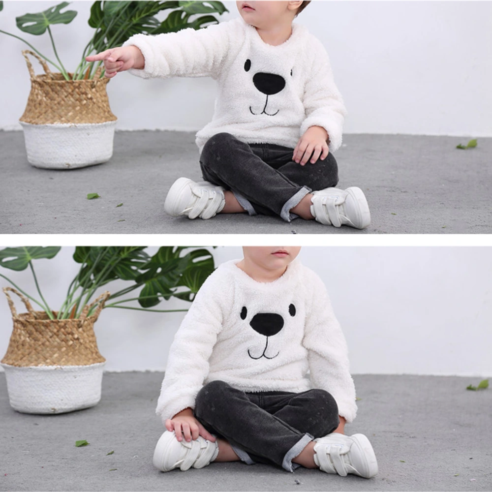 Children's Double-faced Cashmere Pullover Embroidered Teddy Bear Long Sleeve Coat for (White Bear 110cm)