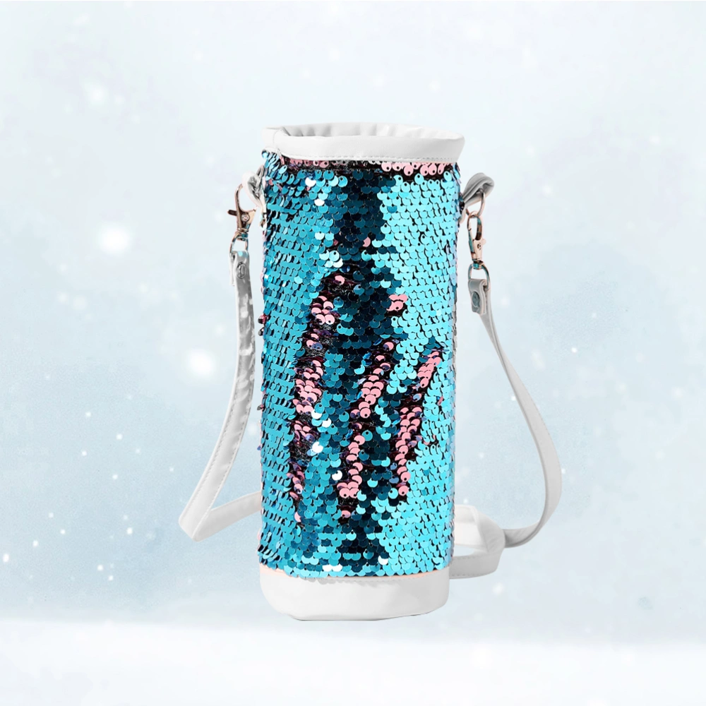 Sequins Pencil Bag Crossbody Pouch Creative Vacuum Cup Bag Storage Bag (Blue and Pink)