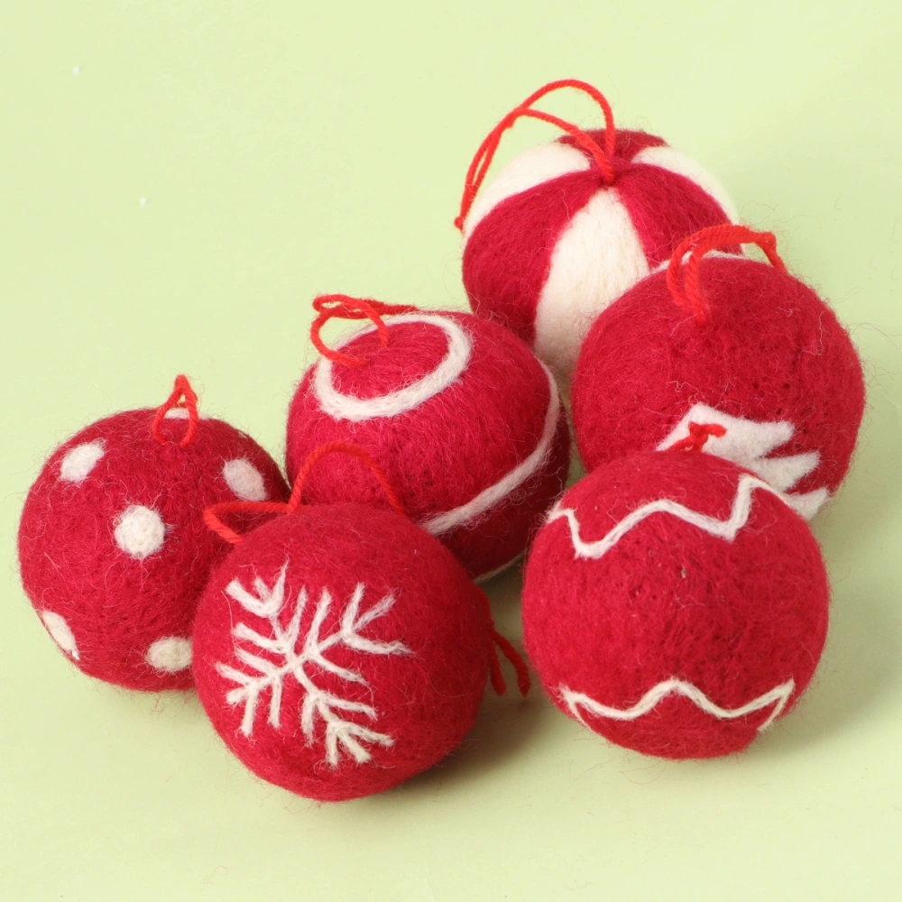 6pcs Xmas Decoration Wool Ball Pendants Christmas Tree Hanging Ornaments for Home Cafe Shop