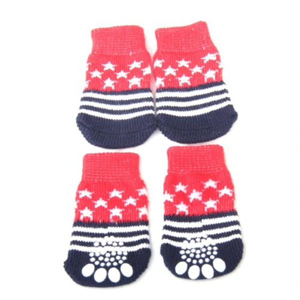 4pcs Pet Dog Puppy Cat Non-Slip Socks with (Random Color)