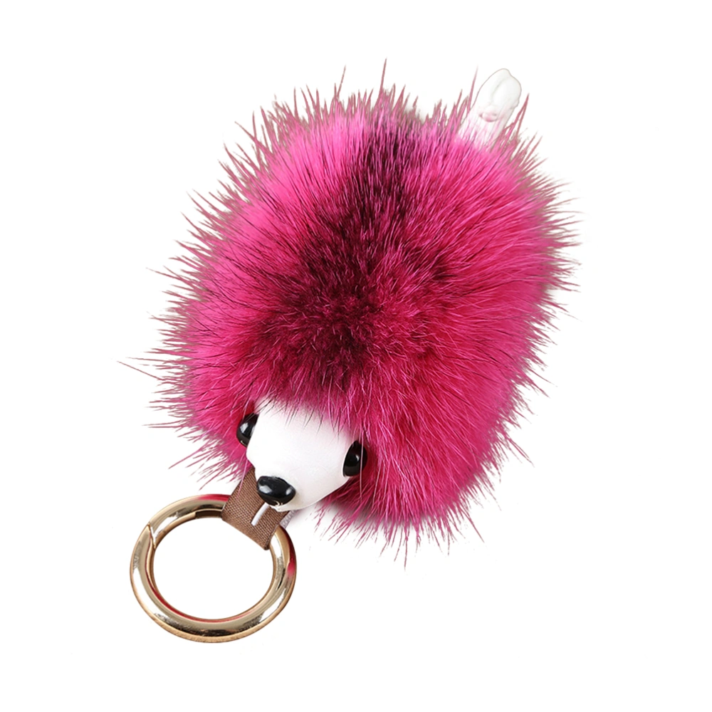 Bushy Plush Hedgehog Keychain Decorative Key Ring Keychain Keyfob Decoration Ornaments Pendant Charm For Handbag Purse Backpack Trinket Souvenir Gift (Rose Red)