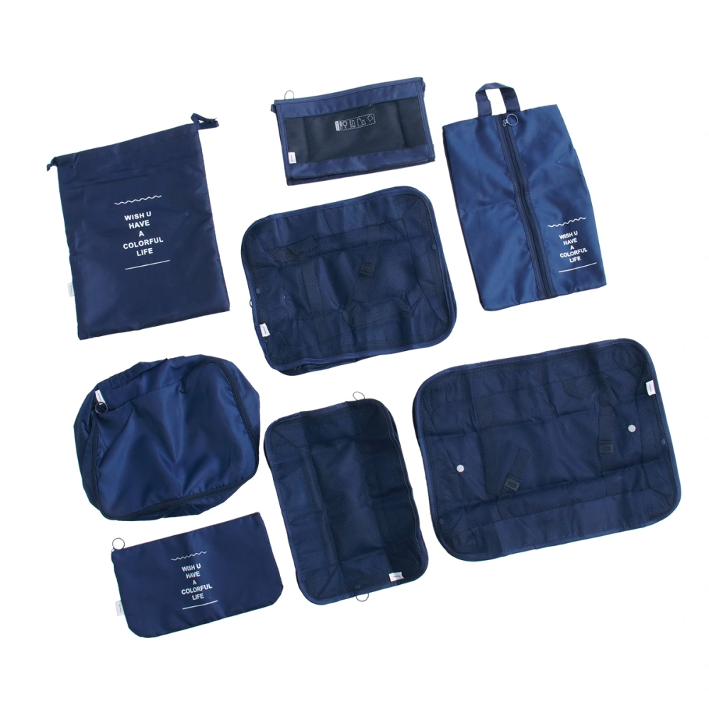 8PCS Travel Storage Pouch Set Luggage Travel Bag Kit Clothing Sorting Storage Bag Set Multi-purpose Travel Clothes Packing Pouch Set Practical Suitcase Packing Bags Kit for Travel Use Navy Blue