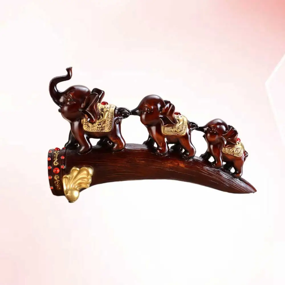 3Pcs European Style Resin Crafts Retro Elephant Design Ornaments Unique Household Desktop Adornments (Wood Color)