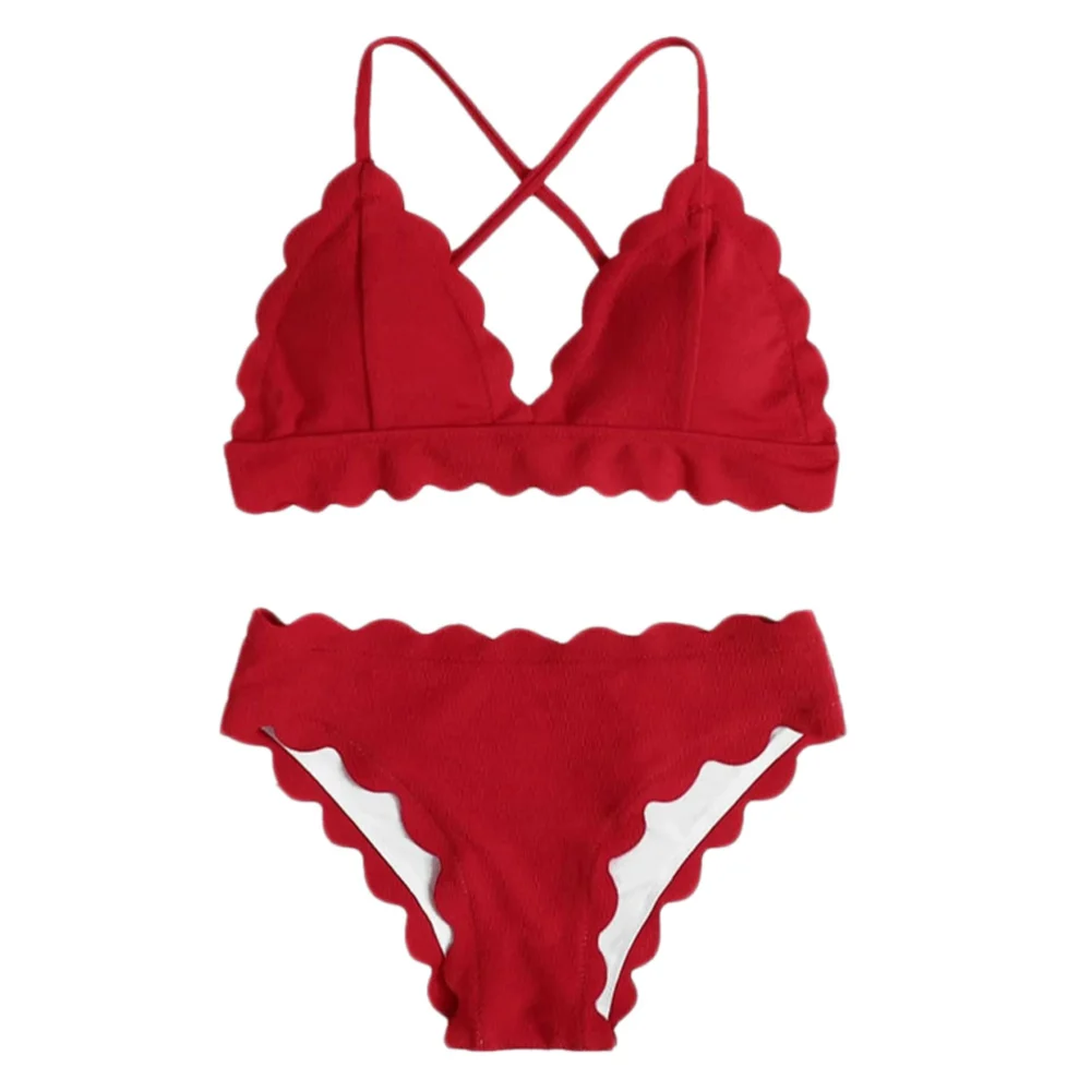 1 Set of Sexy Bikini Two-Pieces Split Swimwear Women Swimsuit Summer Swimming Clothes Size L Red