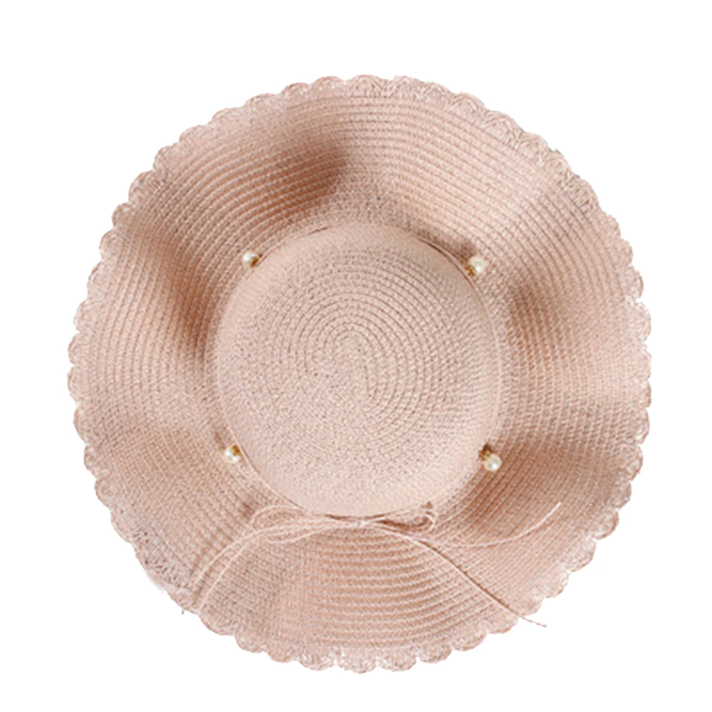 Wide Brim Sun Hat Outing Pearl Sun Block Adorable Summer Beach Hat (Pink)