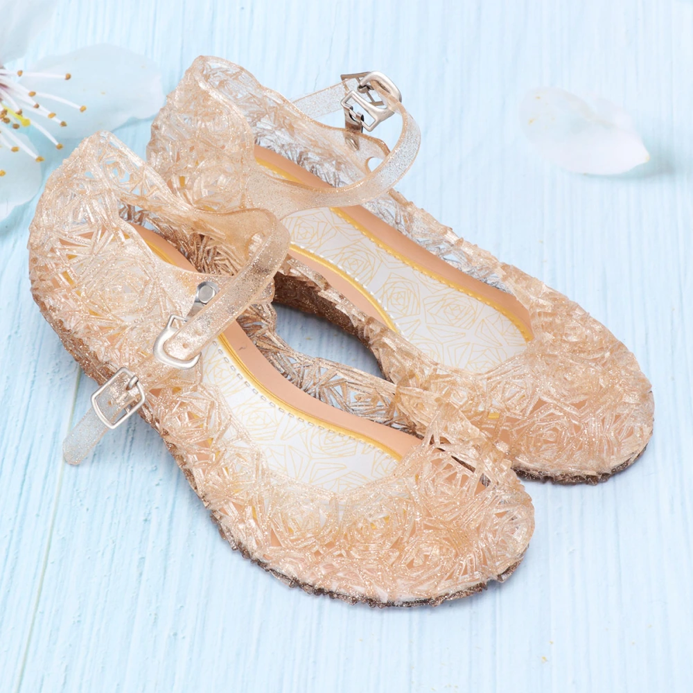 Elegant Sandals Shiny Jelly Crystal Graceful High Heel Sandals for Little Girls Size 30 (Yellow)